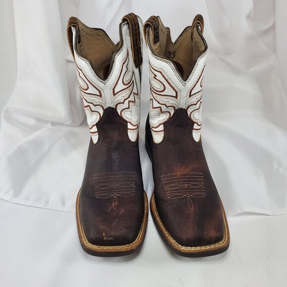 Ariat Kids' Sorting Pen Western Boots Leather Western Boots US 2.5 Brown & White - Picture 2 of 13